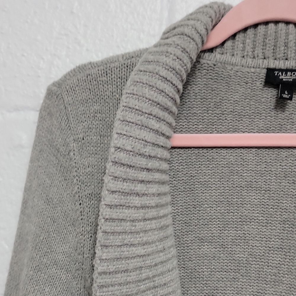 Talbots Petites Gray Shawl Collar Knit Cardigan Sweater Size LP - Picture 4 of 12